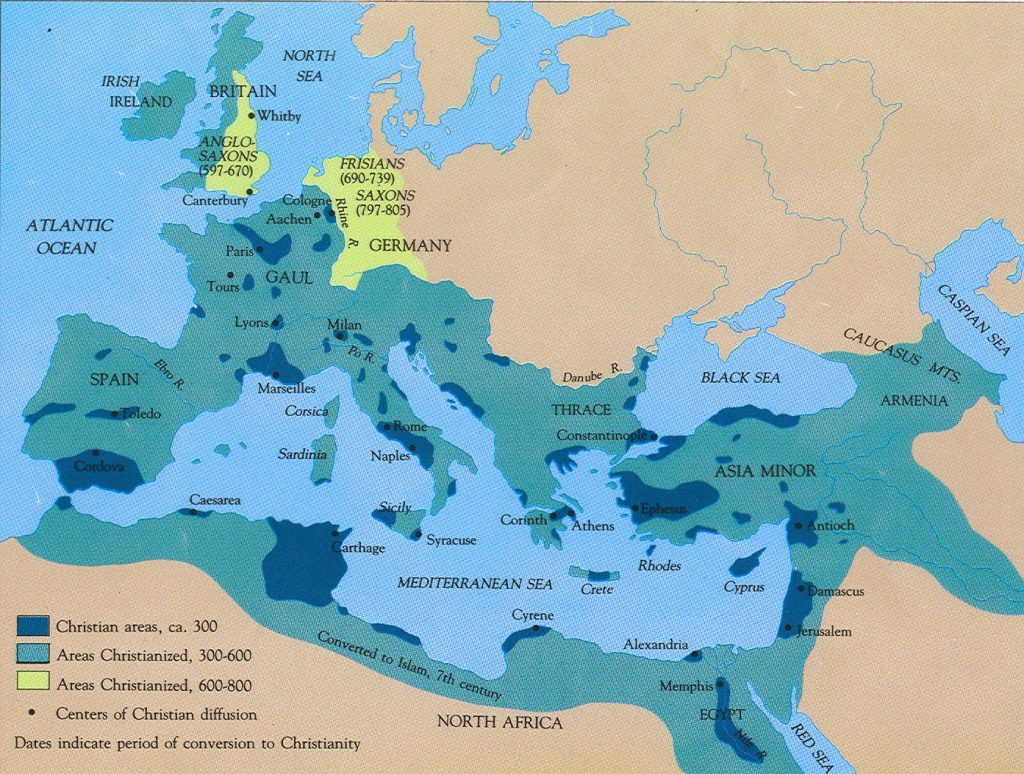 Spread Of Christianity Map 300 800AD Roman Empire   Spread Of Christianity Map 1024x774 