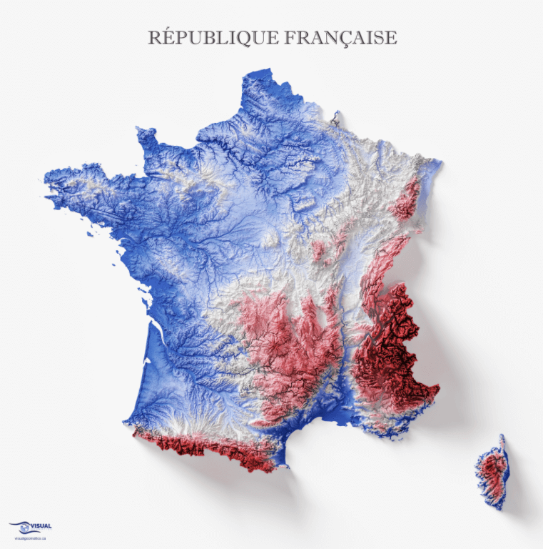 France Topography Map  Wondering Maps