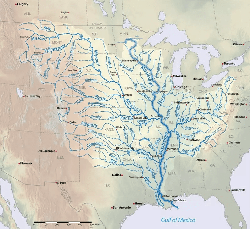 Mississippi River Physical Map